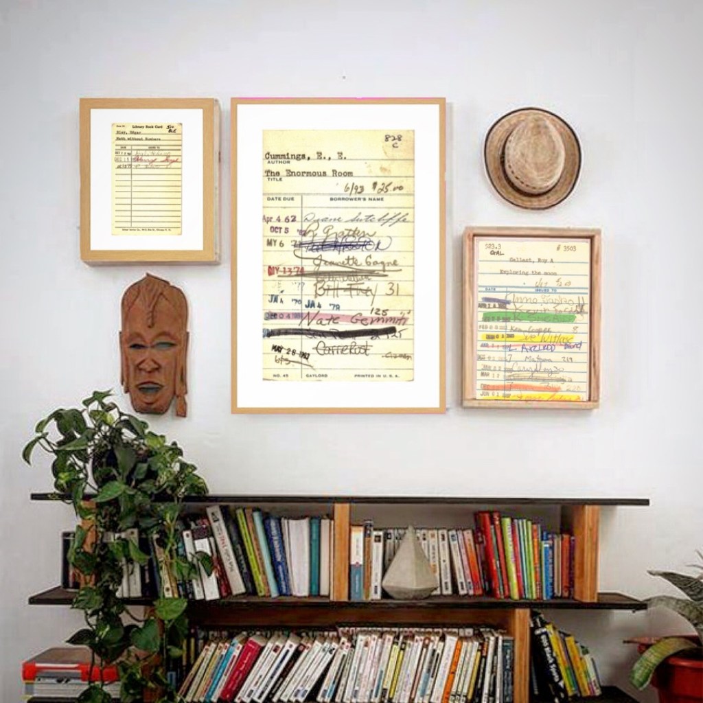 Framed Art prints of vintage library cards