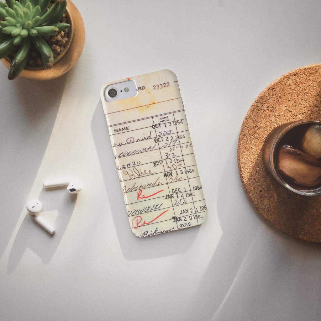 iPhone case with vintage library card